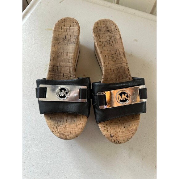 Michael Kors Women's Warren Leather Wedge Platform Open Toe Slides Shoes 10M - Picture 2 of 7